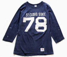 画像1: 70s USA製 Championチャンピオン ST.CLOUD STATE 78 ナンバリング コットン フットボールTシャツ 紺 S (1)