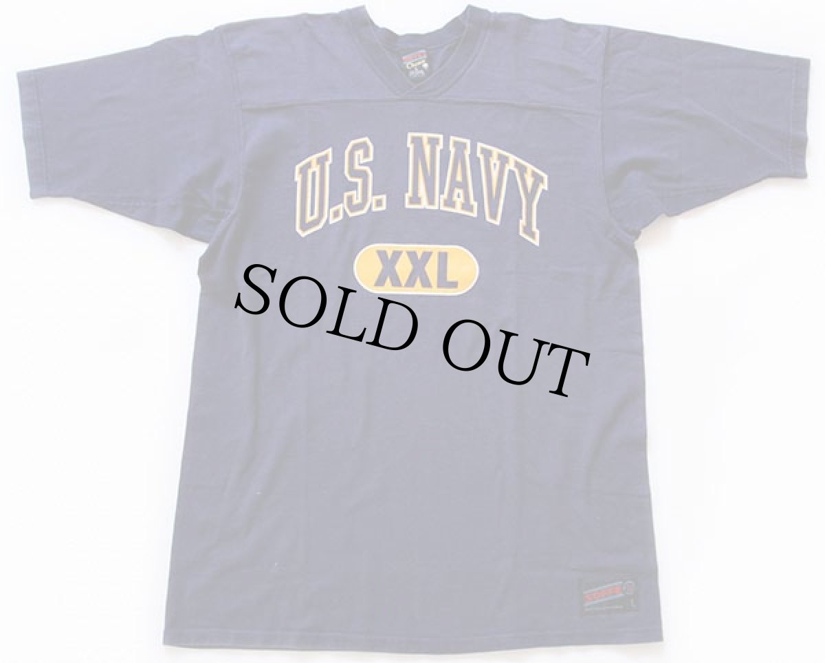 画像2: 90s USA製 U.S.NAVY コットン フットボールTシャツ 紺 L (2)