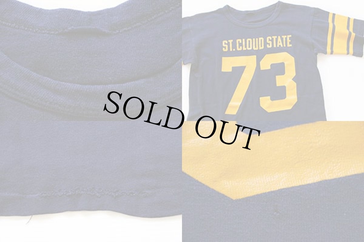 画像4: 70s Championチャンピオン ST.CLOUD STATE 73 ナンバリング コットン フットボールTシャツ 紺 (4)