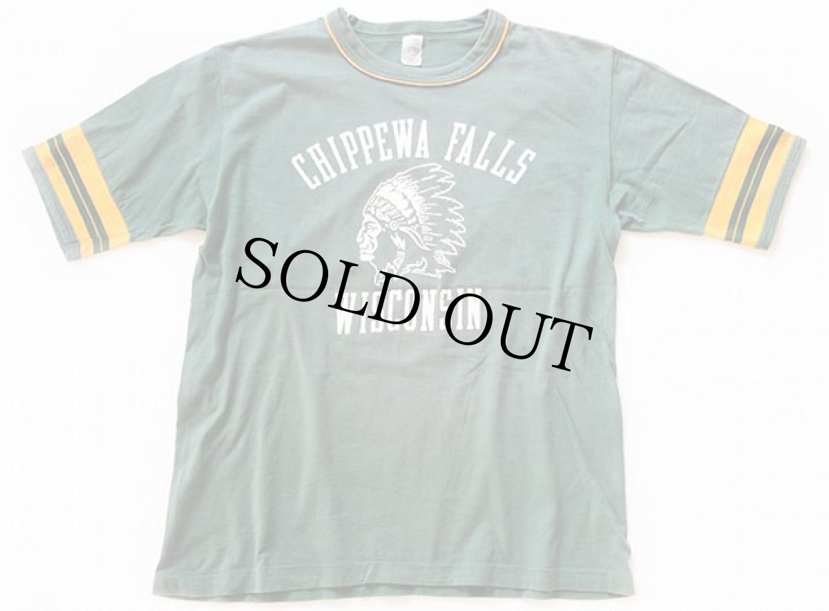 画像1: 70s CHIPPEWA FALLS インディアンヘッド コットン フットボールTシャツ 緑 XL (1)