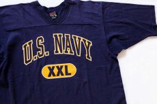 画像1: 90s USA製 U.S.NAVY コットン フットボールTシャツ 紺 L (1)