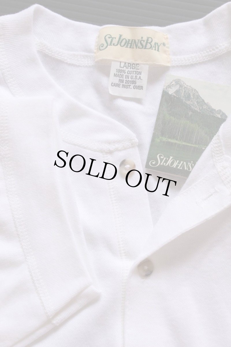 画像3: デッドストック★90s USA製 STJOHN'SBAY ヘンリーネック コットンTシャツ 白 L (3)