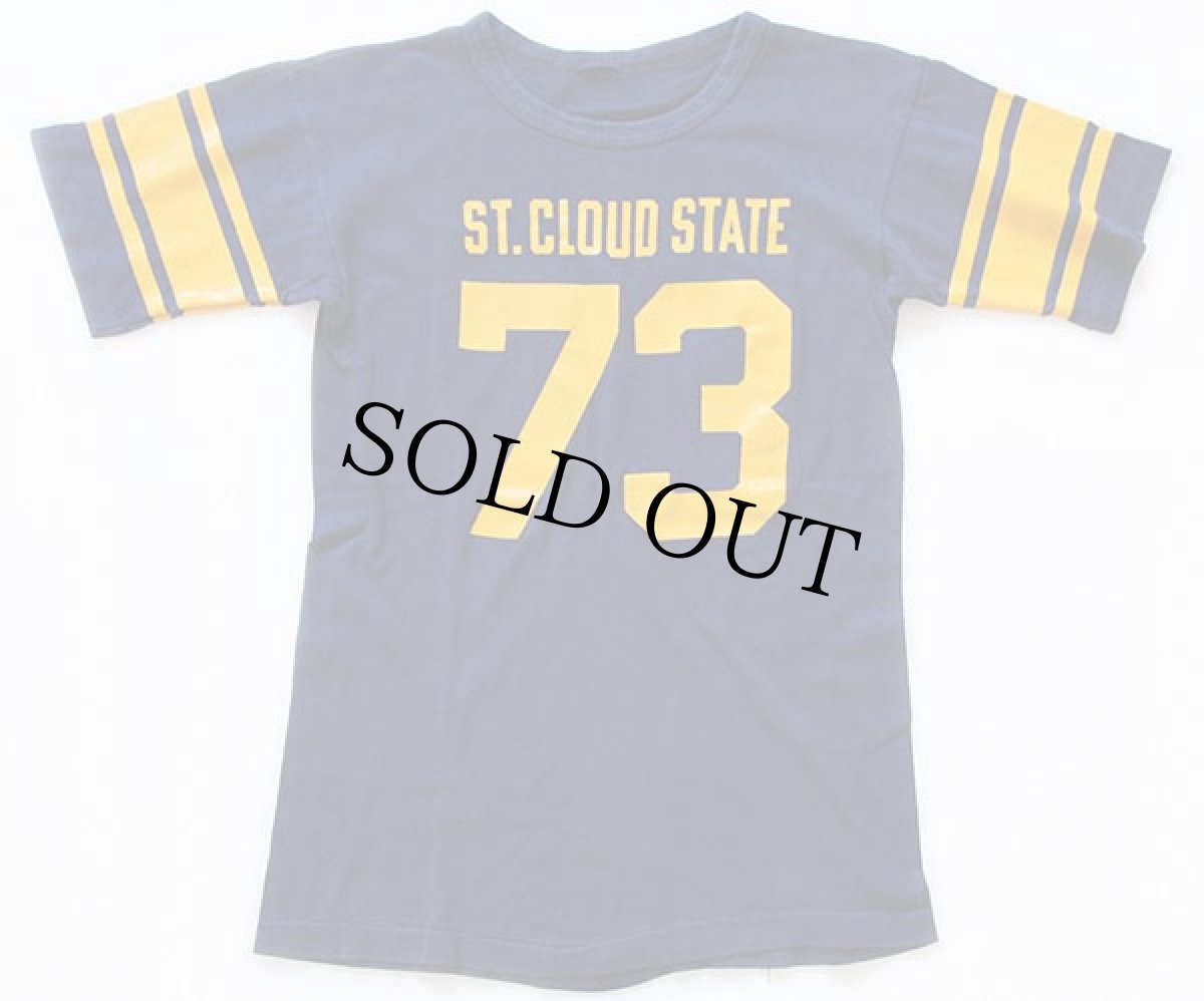 画像1: 70s Championチャンピオン ST.CLOUD STATE 73 ナンバリング コットン フットボールTシャツ 紺 (1)