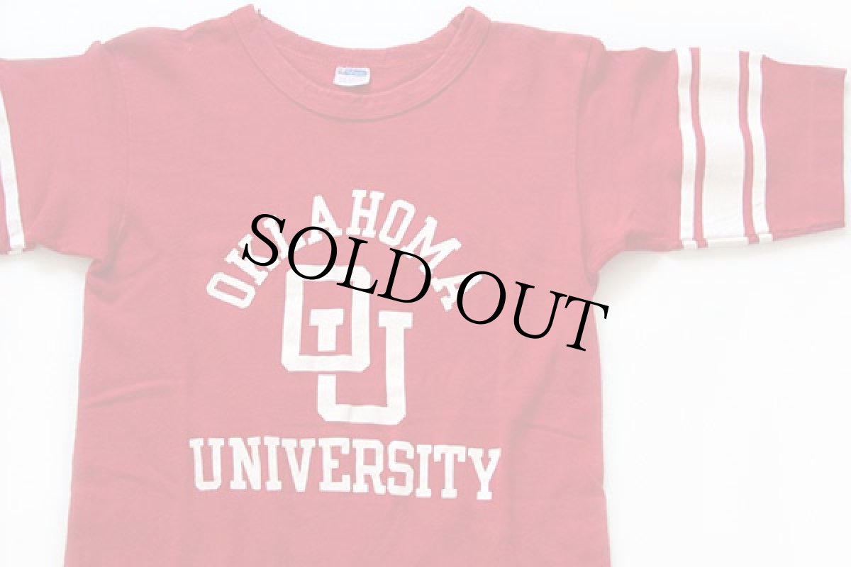 画像1: 70s USA製 Championチャンピオン OKLAHOMA UNIVERSITY コットン フットボールTシャツ 赤 M (1)