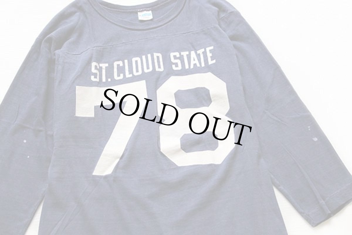 画像3: 70s USA製 Championチャンピオン ST.CLOUD STATE 78 ナンバリング コットン フットボールTシャツ 紺 S (3)