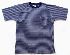 画像2: 70s USA製 munsingwear ボーダー コットン ポケットTシャツ 紺×白 L (2)