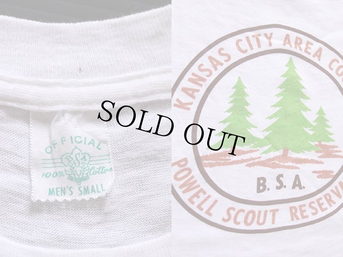 画像3: 60s BSA ボーイスカウト POWELL SCOUT RESERVATION 染み込みプリント コットンTシャツ 白 S (3)