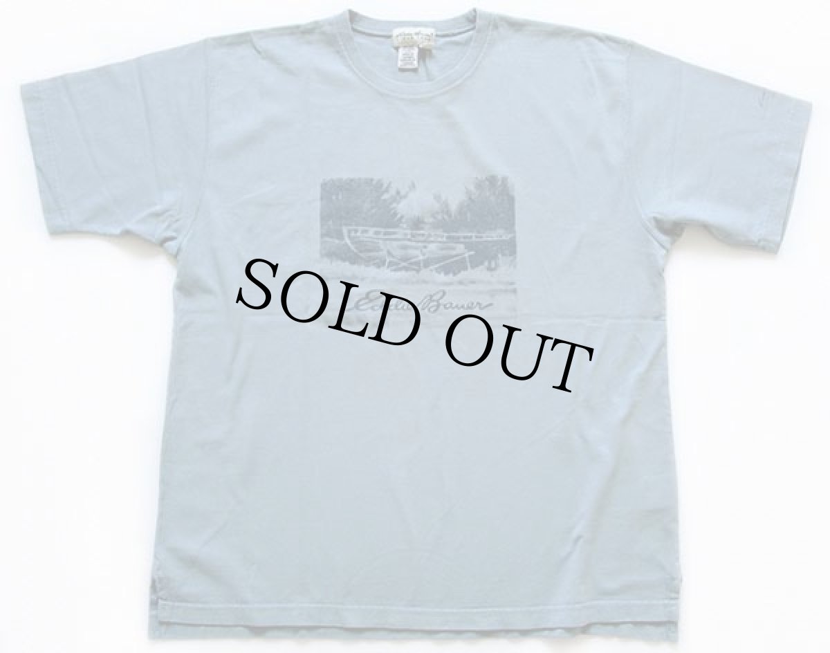 画像2: 90s カナダ製 EddieBauerエディーバウアー コットンTシャツ ブルーグレー M (2)