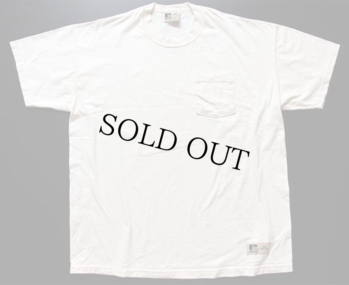 画像2: 90s USA製 RUSSELLラッセル 無地 コットン ポケットTシャツ 生成り XL (2)