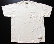 画像2: 90s USA製 RUSSELLラッセル 無地 コットン ポケットTシャツ 生成り XL (2)