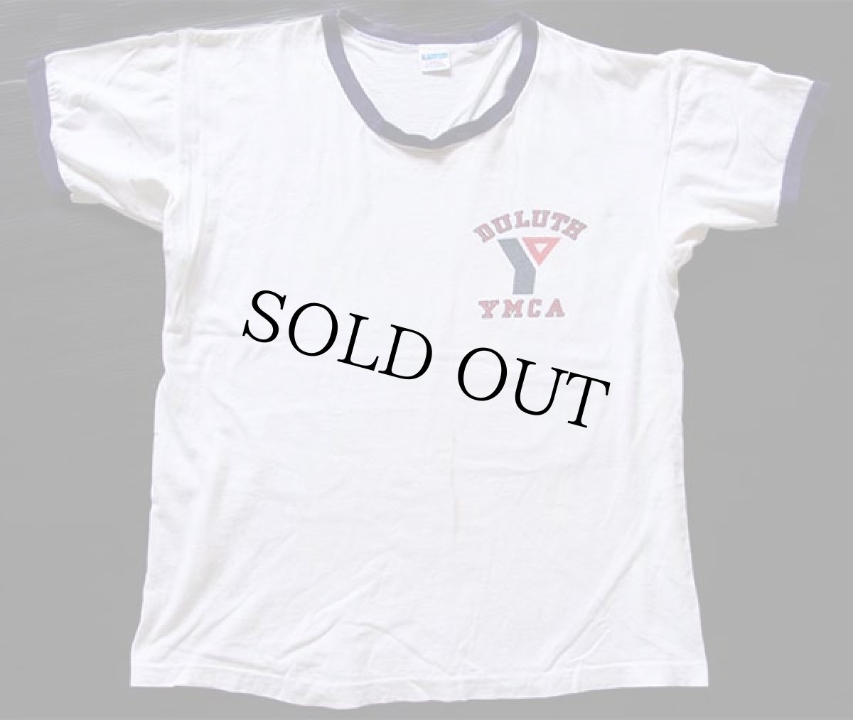 画像2: 70s USA製 Championチャンピオン DULUTH YMCA 染み込みプリント コットン リンガーTシャツ 白×ナス紺 L (2)