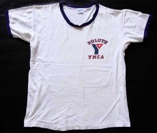 画像2: 70s USA製 Championチャンピオン DULUTH YMCA 染み込みプリント コットン リンガーTシャツ 白×ナス紺 L (2)