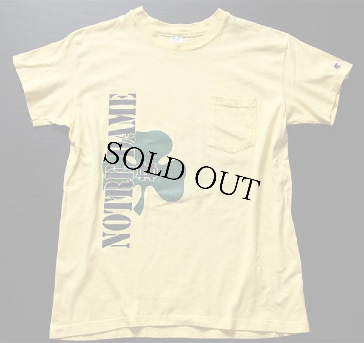 画像2: 80s USA製 Championチャンピオン NOTRE DAME 両面プリント コットン ポケットTシャツ 黄 L (2)