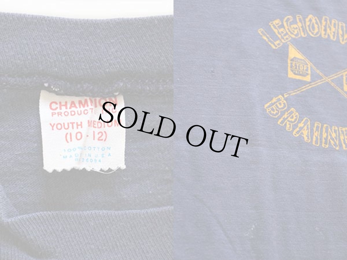 画像3: 60s USA製 CHAMPIONチャンピオン プロダクツ LEGIONVILLE BRAINERD フロッキープリント コットンTシャツ 紺 YOUTH M (3)