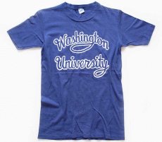 画像2: 70s USA製 Championチャンピオン Washington University フェルトプリント コットンTシャツ 青 M (2)