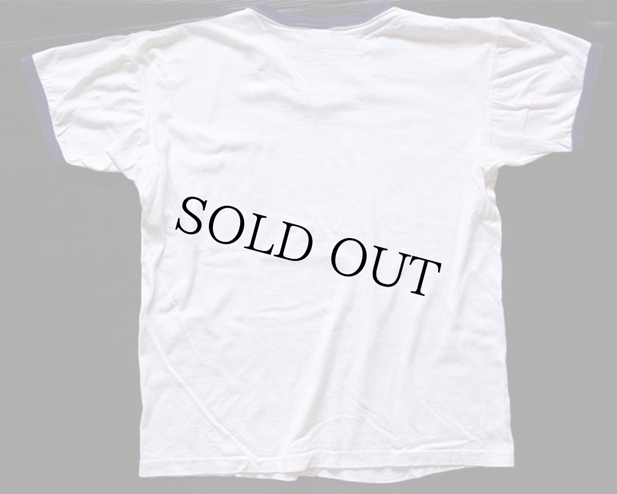 画像3: 70s USA製 Championチャンピオン DULUTH YMCA 染み込みプリント コットン リンガーTシャツ 白×ナス紺 L (3)