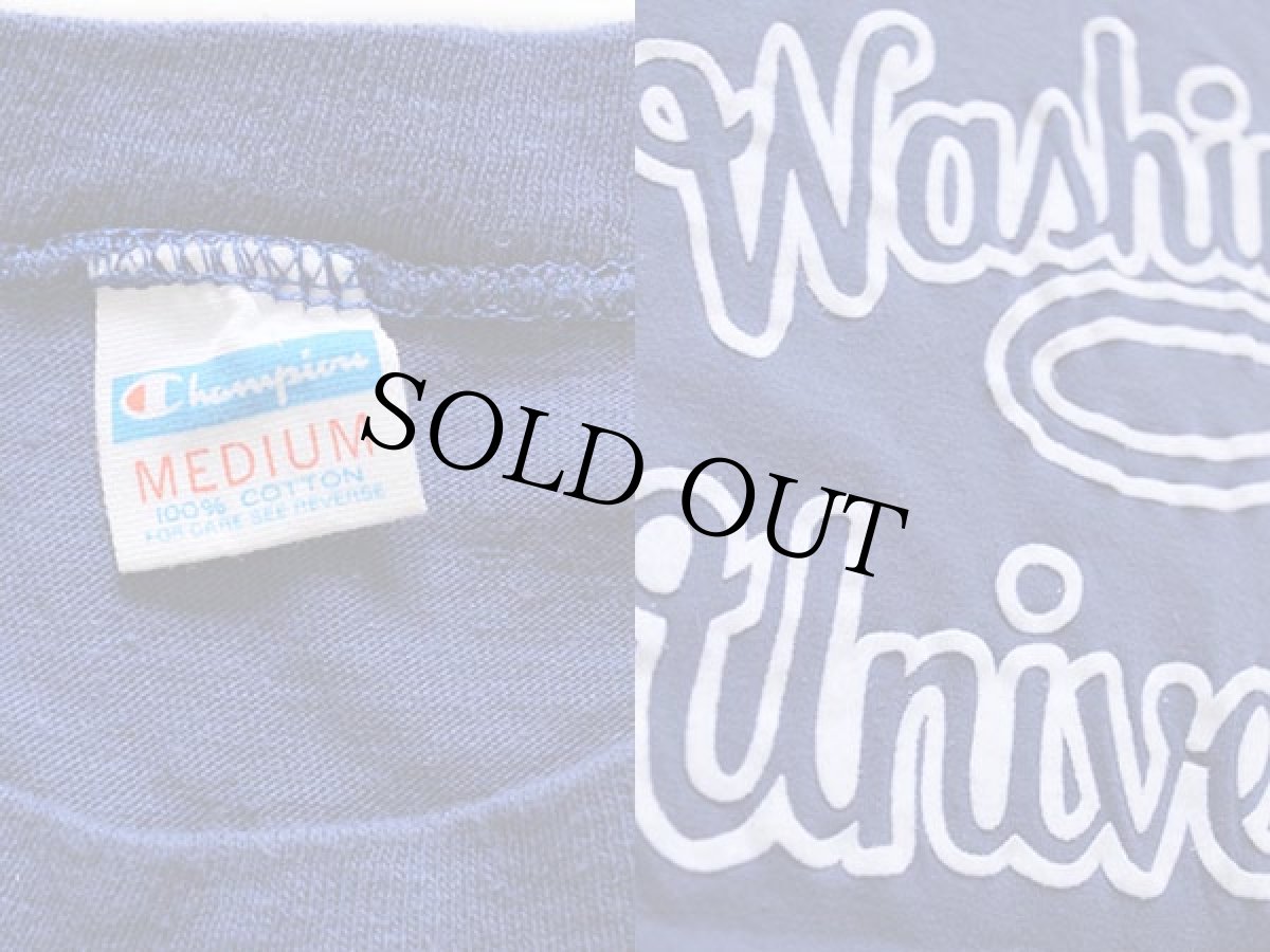 画像3: 70s USA製 Championチャンピオン Washington University フェルトプリント コットンTシャツ 青 M (3)