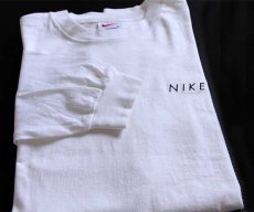 画像1: 00s NIKEナイキ ワンポイント コットン 長袖Tシャツ 白 XL (1)