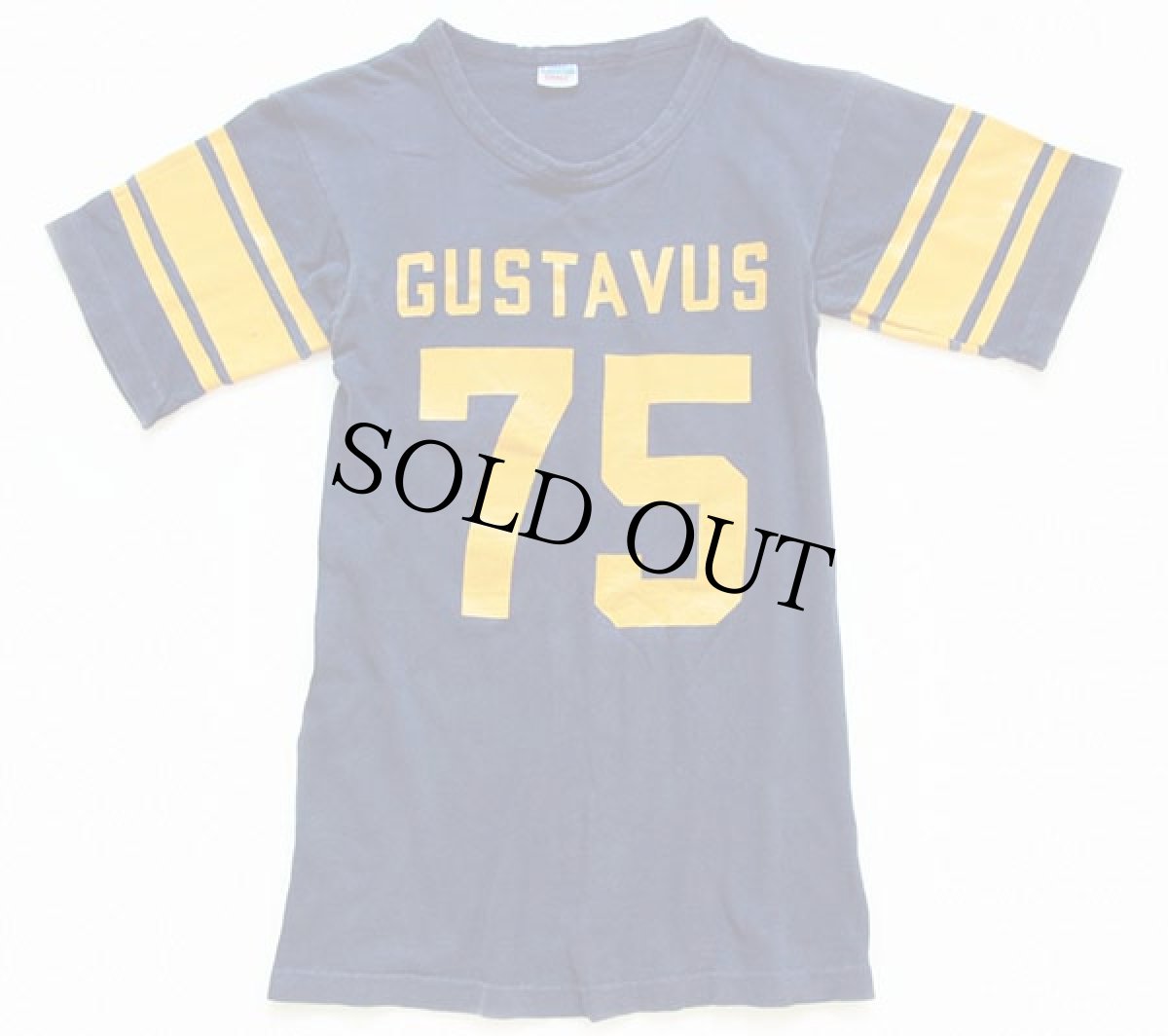画像2: 70s USA製 Championチャンピオン GUSTAVUS 75 ナンバリング コットン フットボールTシャツ 紺 S (2)