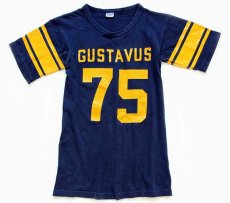 画像2: 70s USA製 Championチャンピオン GUSTAVUS 75 ナンバリング コットン フットボールTシャツ 紺 S (2)