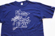 画像1: 80s USA製 Championチャンピオン BOOGIE FEET! 足跡 コットンTシャツ 紺 XL (1)