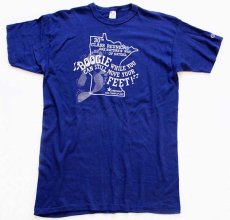 画像2: 80s USA製 Championチャンピオン BOOGIE FEET! 足跡 コットンTシャツ 紺 XL (2)