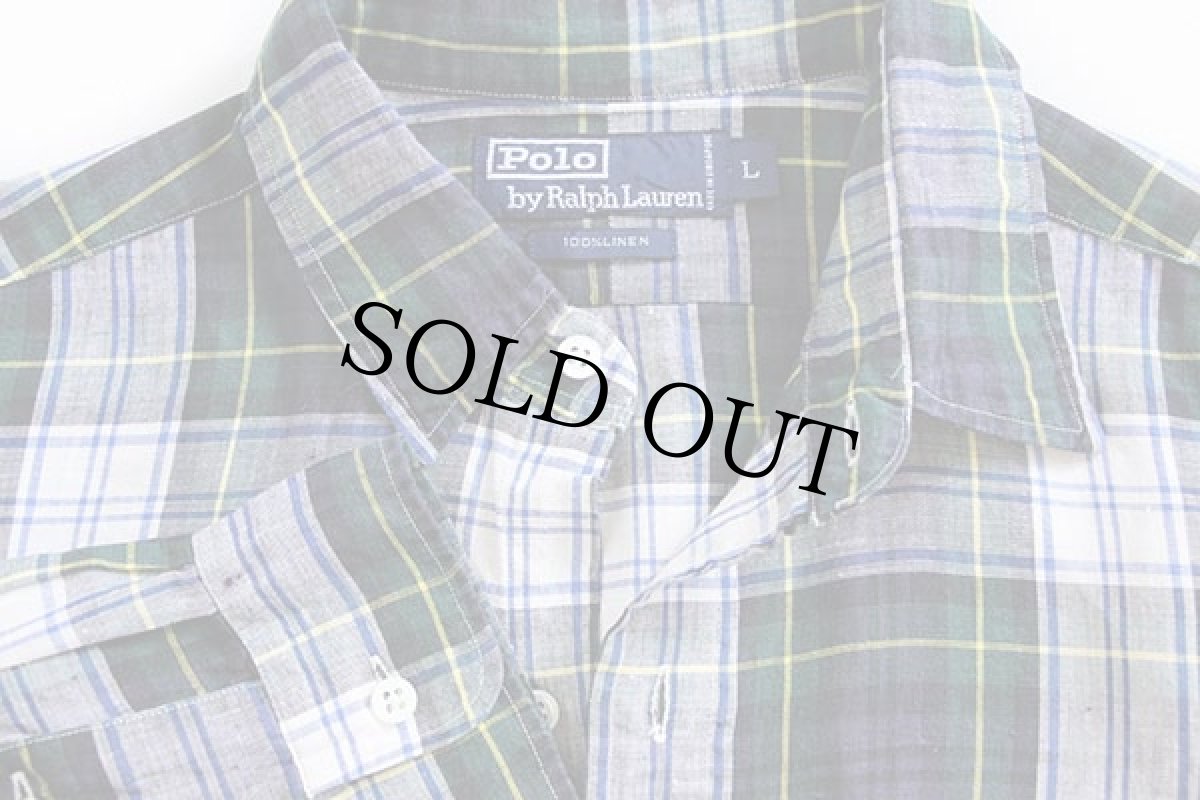 画像3: 90s ポロ ラルフローレン タータンチェック リネンシャツ L (3)