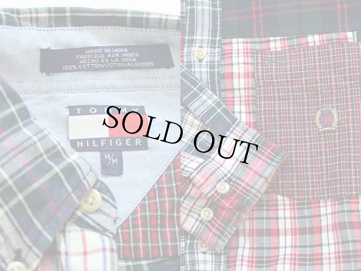 画像3: 90s TOMMY HILFIGERトミーヒルフィガー クレイジー パッチワーク ボタンダウン オックスフォード コットンシャツ M (3)