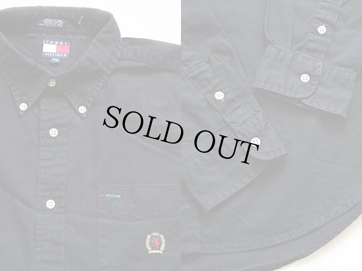 画像3: 90s TOMMY HILFIGERトミーヒルフィガー 無地 ボタンダウン コットンシャツ 黒 ボーイズXL (3)