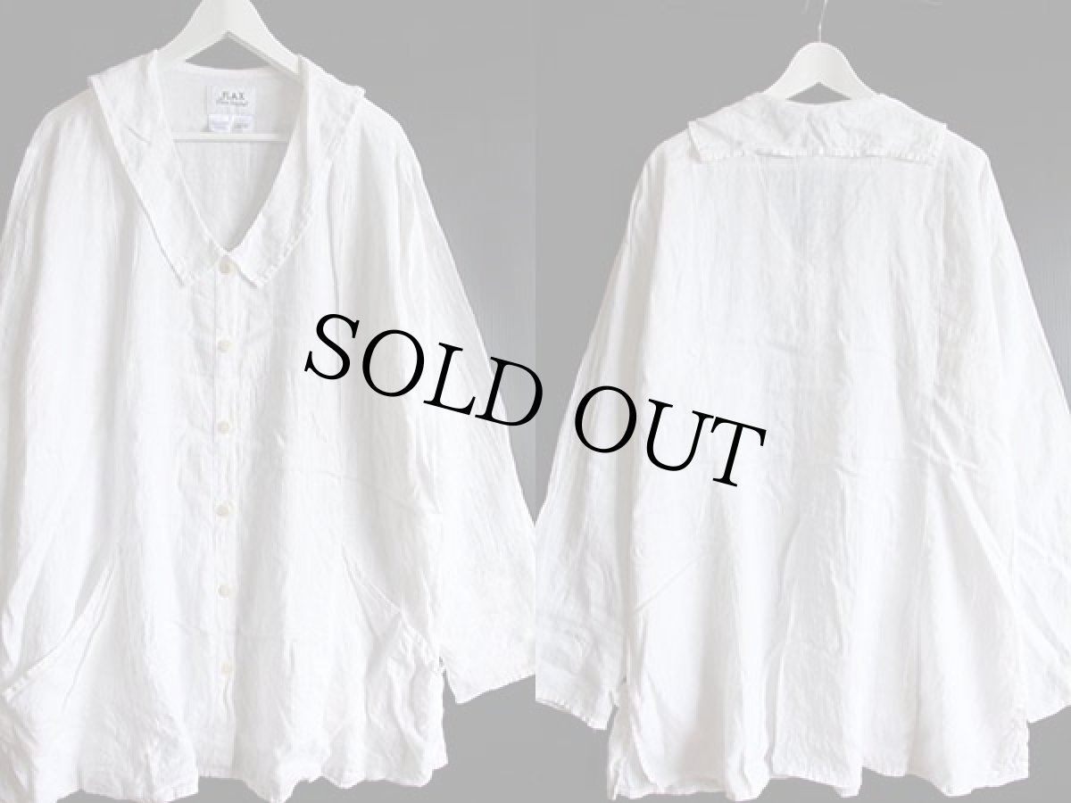画像2: 90s リトアニア製 FLAX 無地 リネン シャツジャケット ナチュラル L (2)