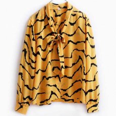 画像1: 70s リボン スカーフ付き タイガー柄 シャツ 黄×黒 10 (1)