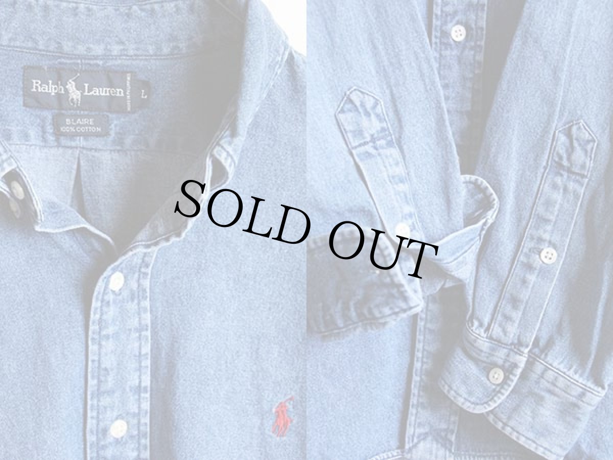 画像3: 90s ラルフローレン BLAIRE ワンポイント ボタンダウン デニムシャツ L (3)