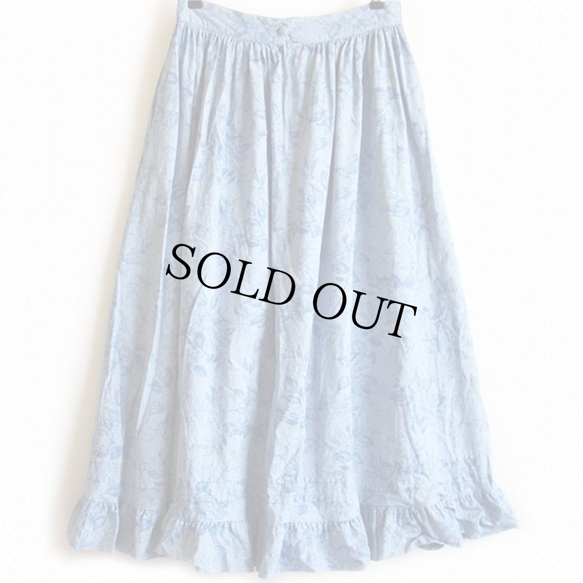 画像2: 英国製 laura ashleyローラアシュレイ 花柄 総柄 マキシ丈 コットン シャンブレー フレアスカート 12 (2)