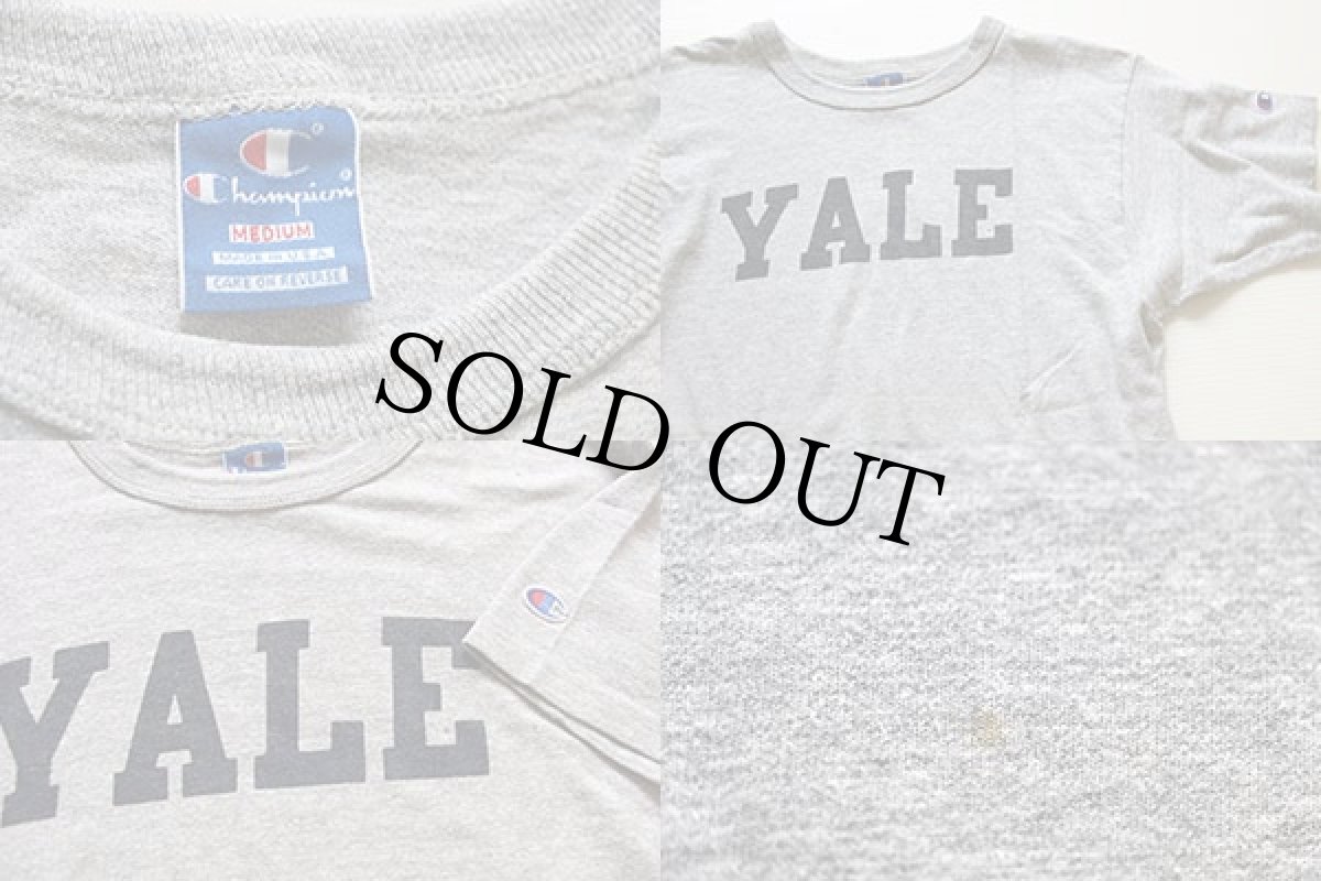 画像4: 90s USA製 Championチャンピオン YALE 染み込みプリント 88/12 Tシャツ 杢グレー M (4)