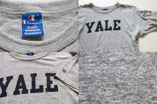 画像4: 90s USA製 Championチャンピオン YALE 染み込みプリント 88/12 Tシャツ 杢グレー M (4)