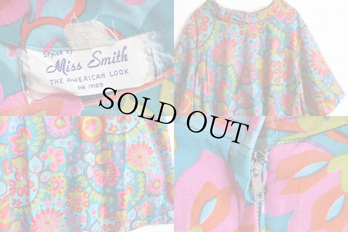 画像3: 60s Miss Smith フラワー 総柄 半袖 ワンピース (3)