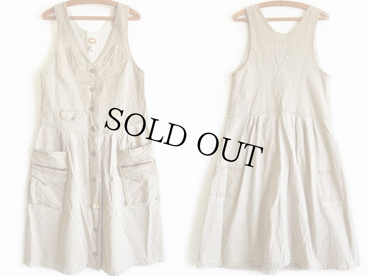画像2: 80s BANANA REPUBLICバナナリパブリック ノースリーブ コットン ワンピース カーキ M (2)