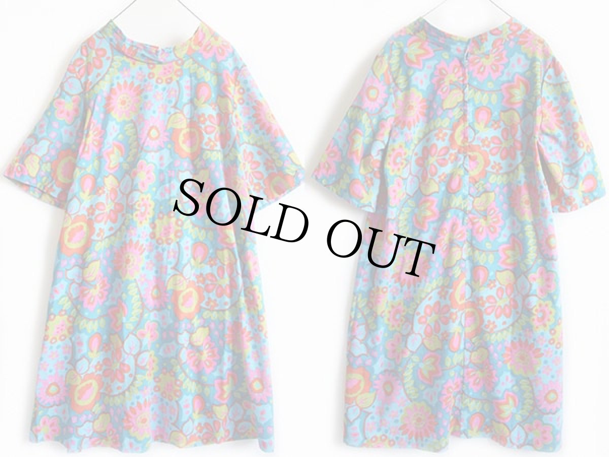 画像2: 60s Miss Smith フラワー 総柄 半袖 ワンピース (2)