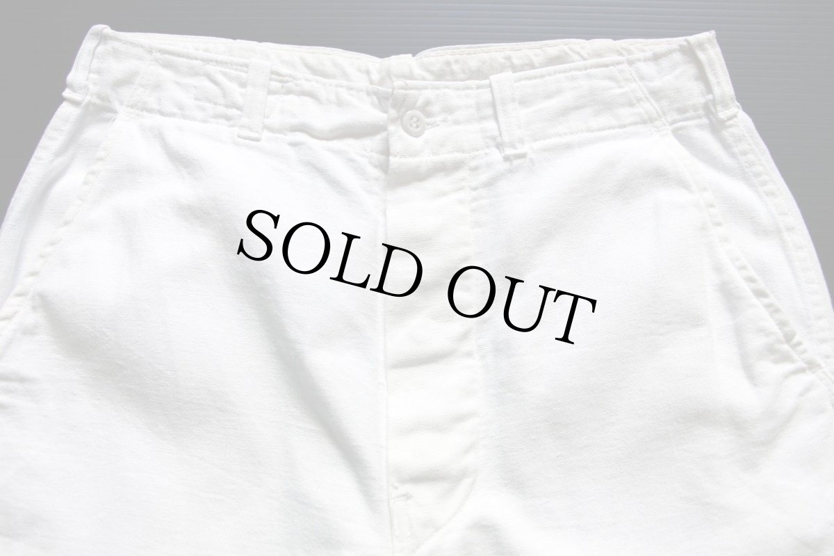 画像2: 60s AMERICAN LINEN コットン ワークパンツ ホワイト w28 (2)