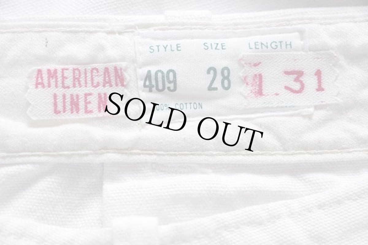 画像3: 60s AMERICAN LINEN コットン ワークパンツ ホワイト w28 (3)