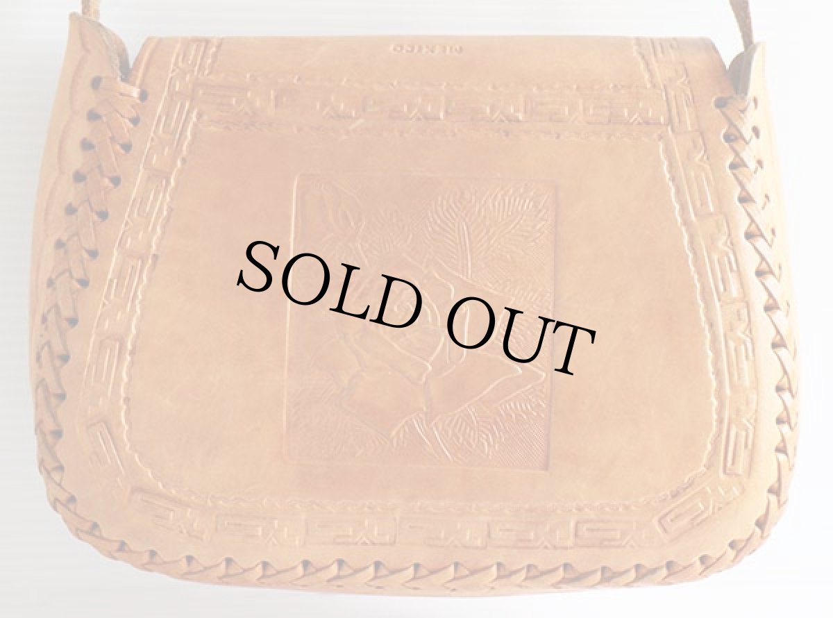 画像2: メキシコ製 花柄 カービング レザー ショルダーバッグ 茶 (2)