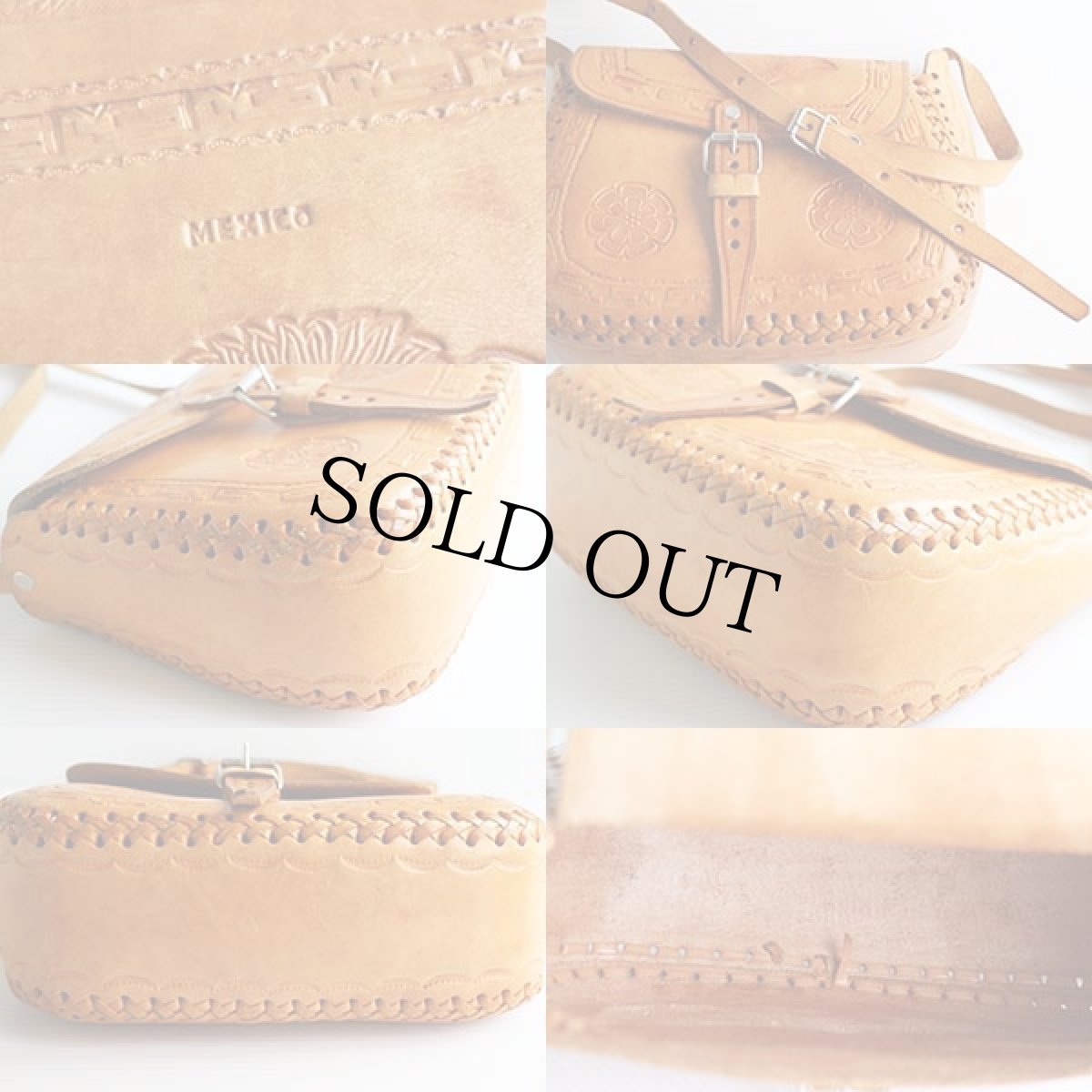 画像4: メキシコ製 花柄 カービング レザー ショルダーバッグ 茶 (4)