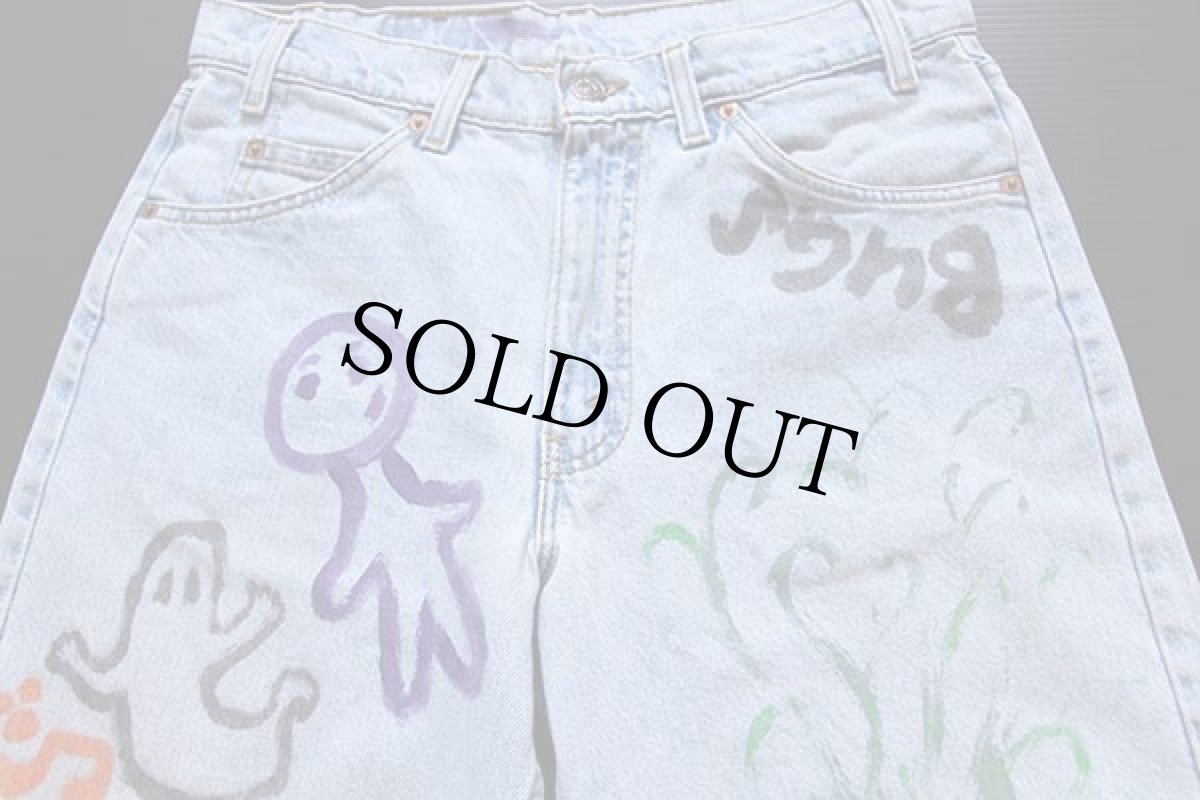 画像2: 90s USA製 Levi'sリーバイス 555 ハンドペイント デニムパンツ アイスブルー w32 L30 (2)