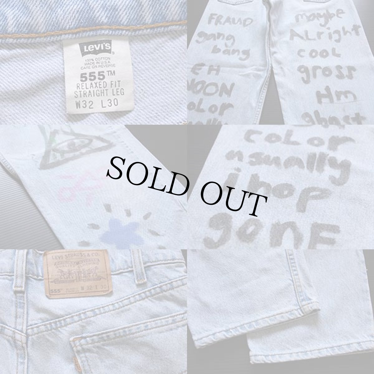 画像3: 90s USA製 Levi'sリーバイス 555 ハンドペイント デニムパンツ アイスブルー w32 L30 (3)