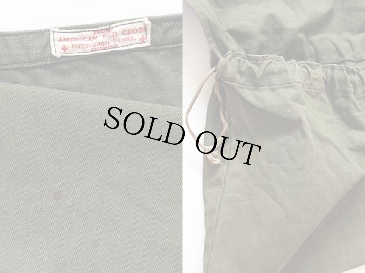 画像3: 40s AMERICAN RED CROSS HBT ヘリンボーンツイル エプロン バッグ オリーブ (3)