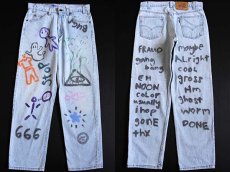 画像1: 90s USA製 Levi'sリーバイス 555 ハンドペイント デニムパンツ アイスブルー w32 L30 (1)