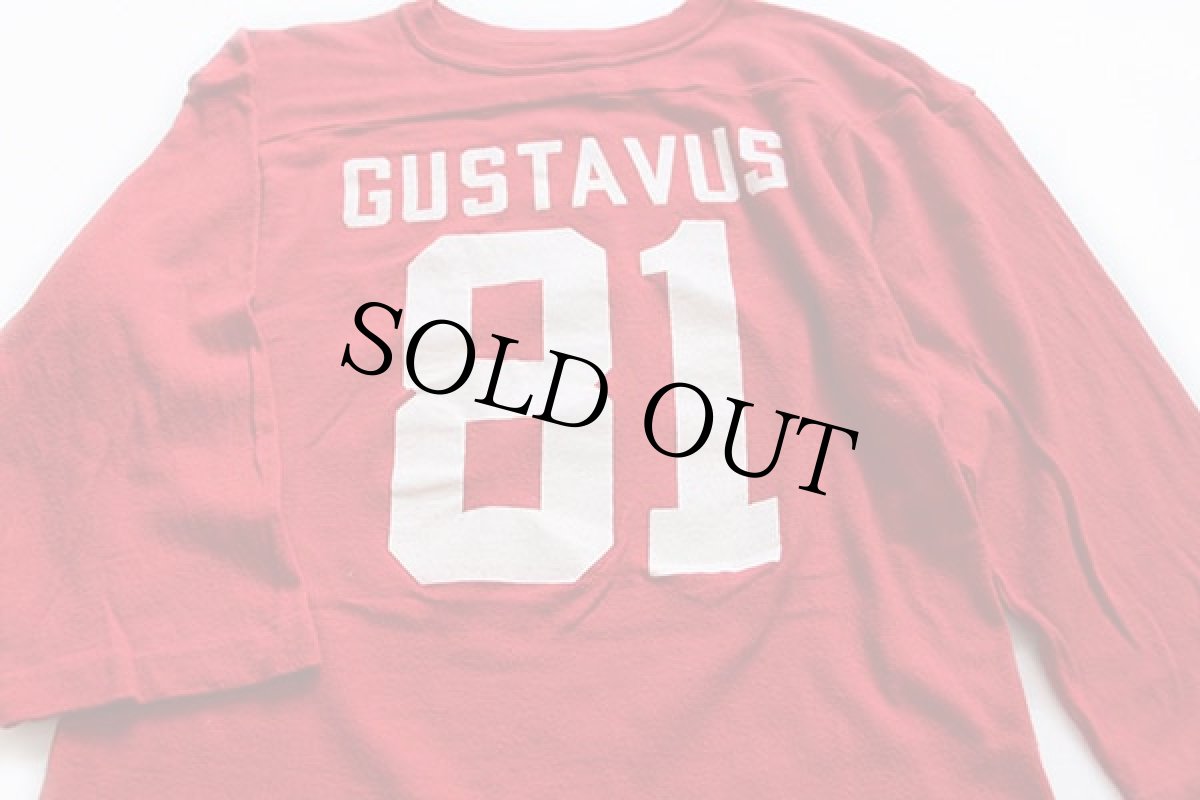 画像3: 80s USA製 Championチャンピオン GUSTAVUS 81 ナンバリング コットン フットボールTシャツ 赤 S (3)