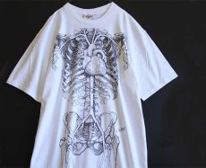 画像1: 90s USA製 人体 臓器 骨格 スケルトン コットンTシャツ ワンピース 白 XXL (1)