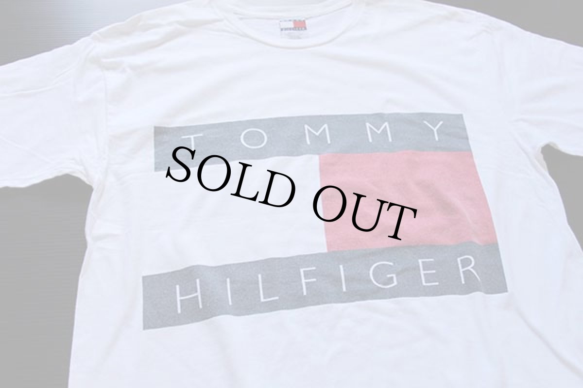 画像1: 00s TOMMY HILFIGERトミーヒルフィガー ビッグロゴ コットンTシャツ 白 XL (1)