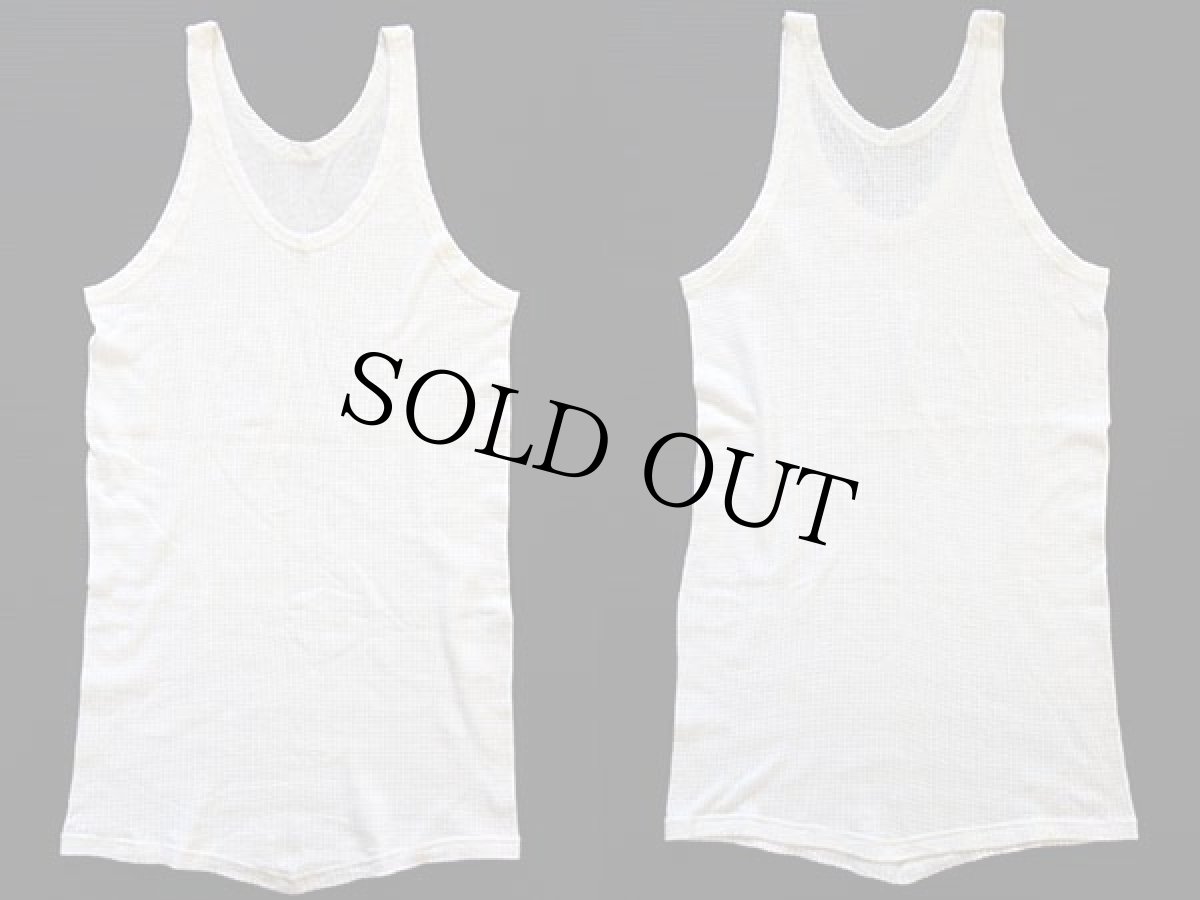 画像2: ビンテージ UNKNOWN 無地 ワッフル タンクトップ 白 (2)